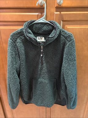 Olive Green Plush Quarter-Zip Sherpa Pullover Sweater